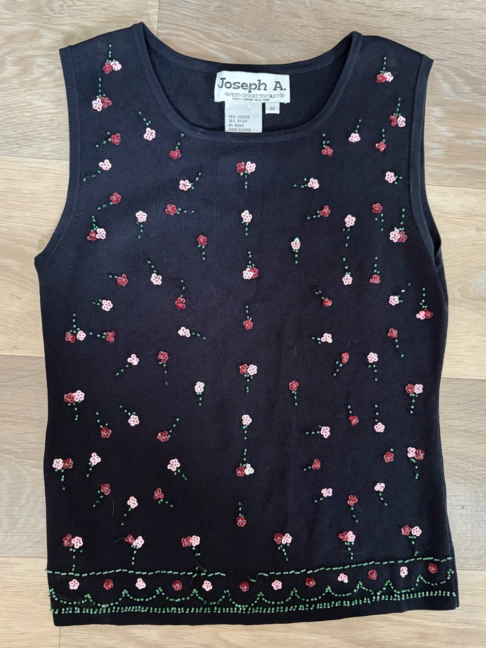 Y2K Joseph A Beaded Floral Knit Tank Top Size M